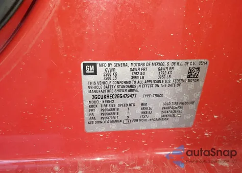 2014 Chevrolet Silverado 1500 2Lt from USA, damaged, VIN 3GCUKREC2EG479477